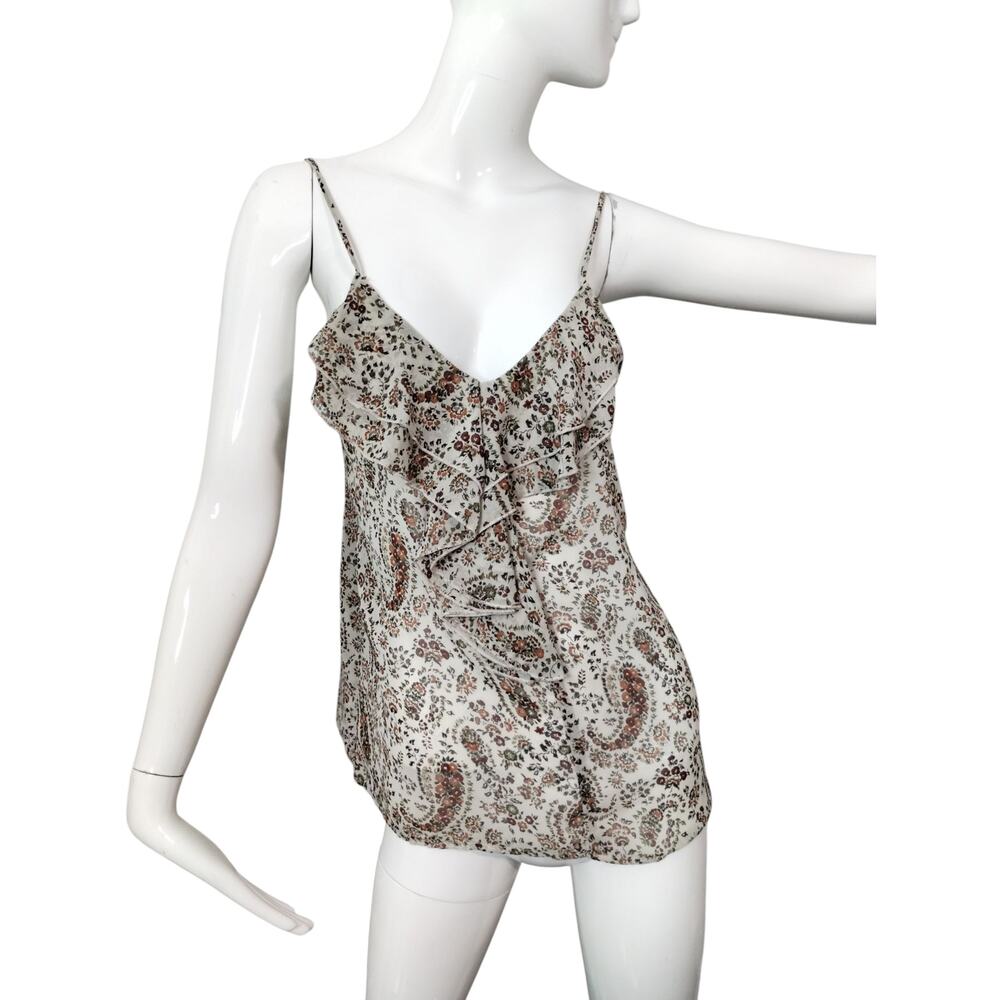 Y2K My Story Women's size Medium Semi Sheer Ruffle Chiffon‎ Hippie Paisley Top